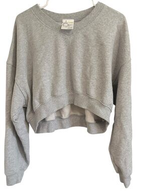 OFFLINE by Aerie Cropped Sweatshirt LG Gray Oversized Crewneck Pullover Lounge